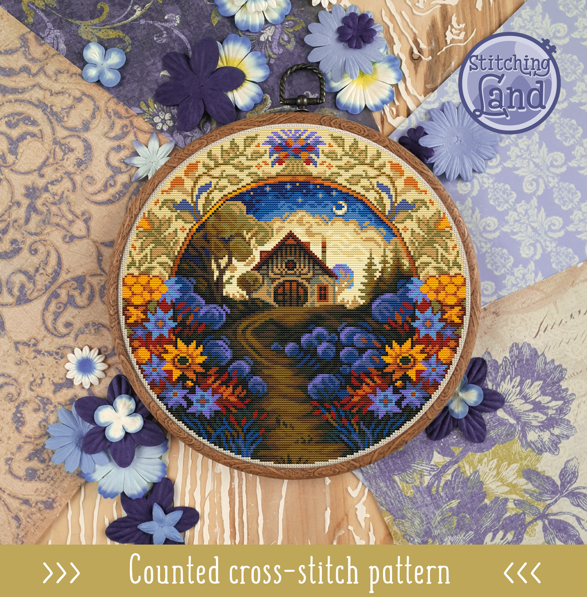 Art Nouveau Garden Cross Stitch Pattern