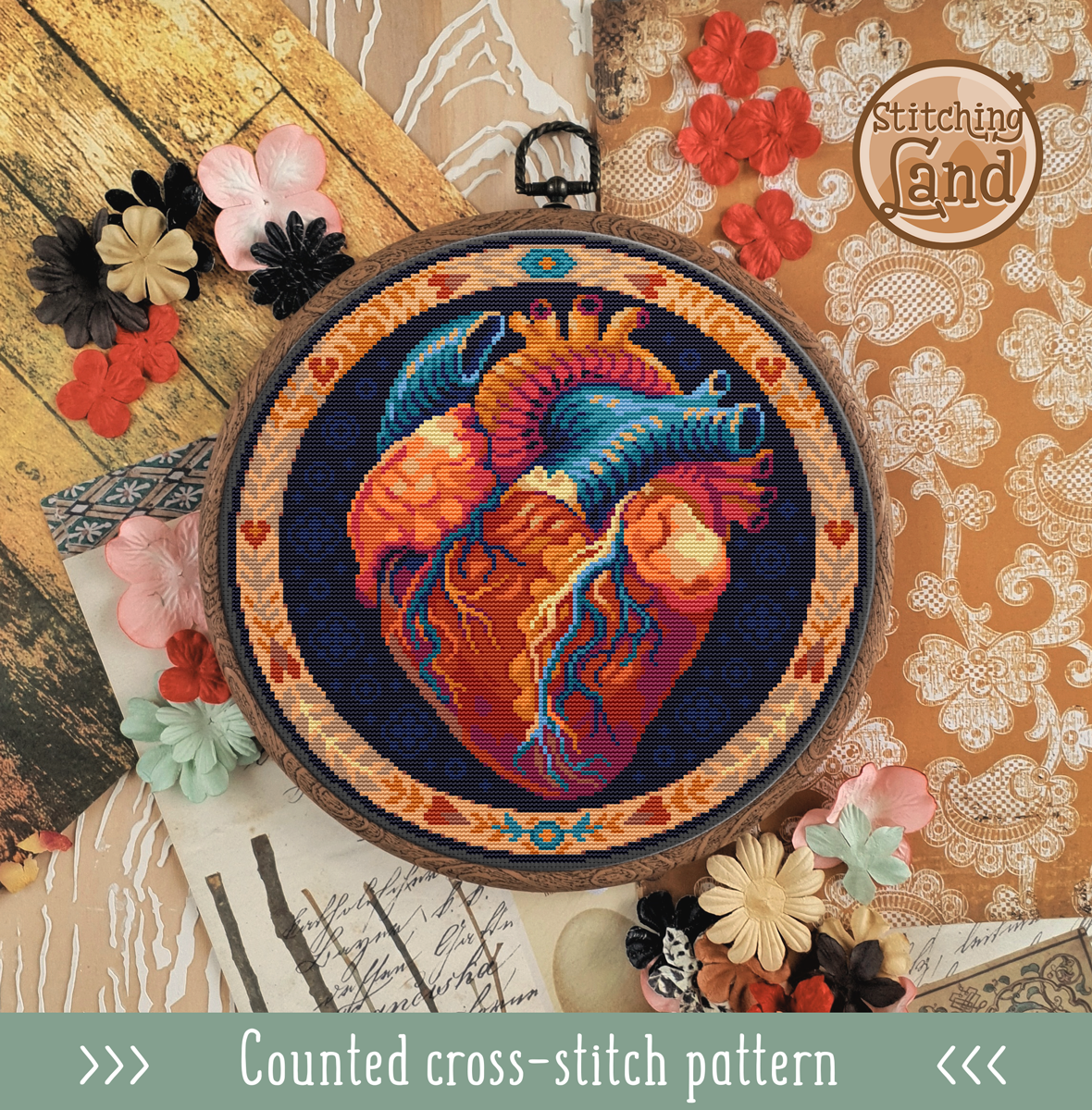 Art Nouveau Heart Cross Stitch Pattern