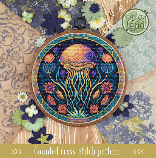 Art Nouveau Jellyfish Cross Stitch Pattern