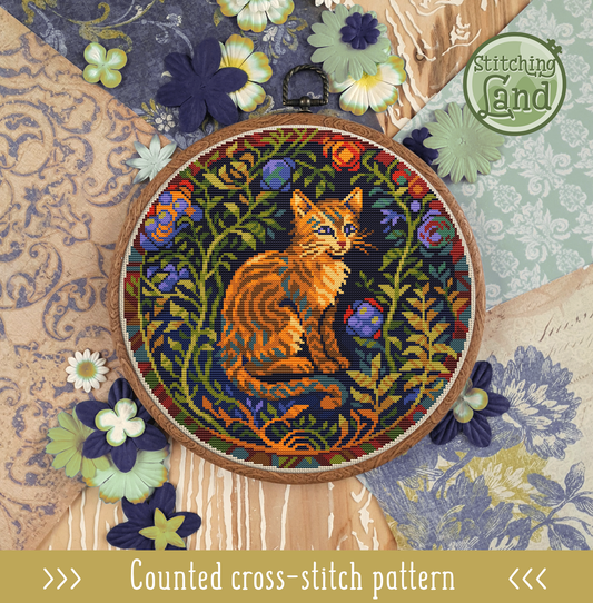 Art Nouveau Kitten Cross Stitch Pattern