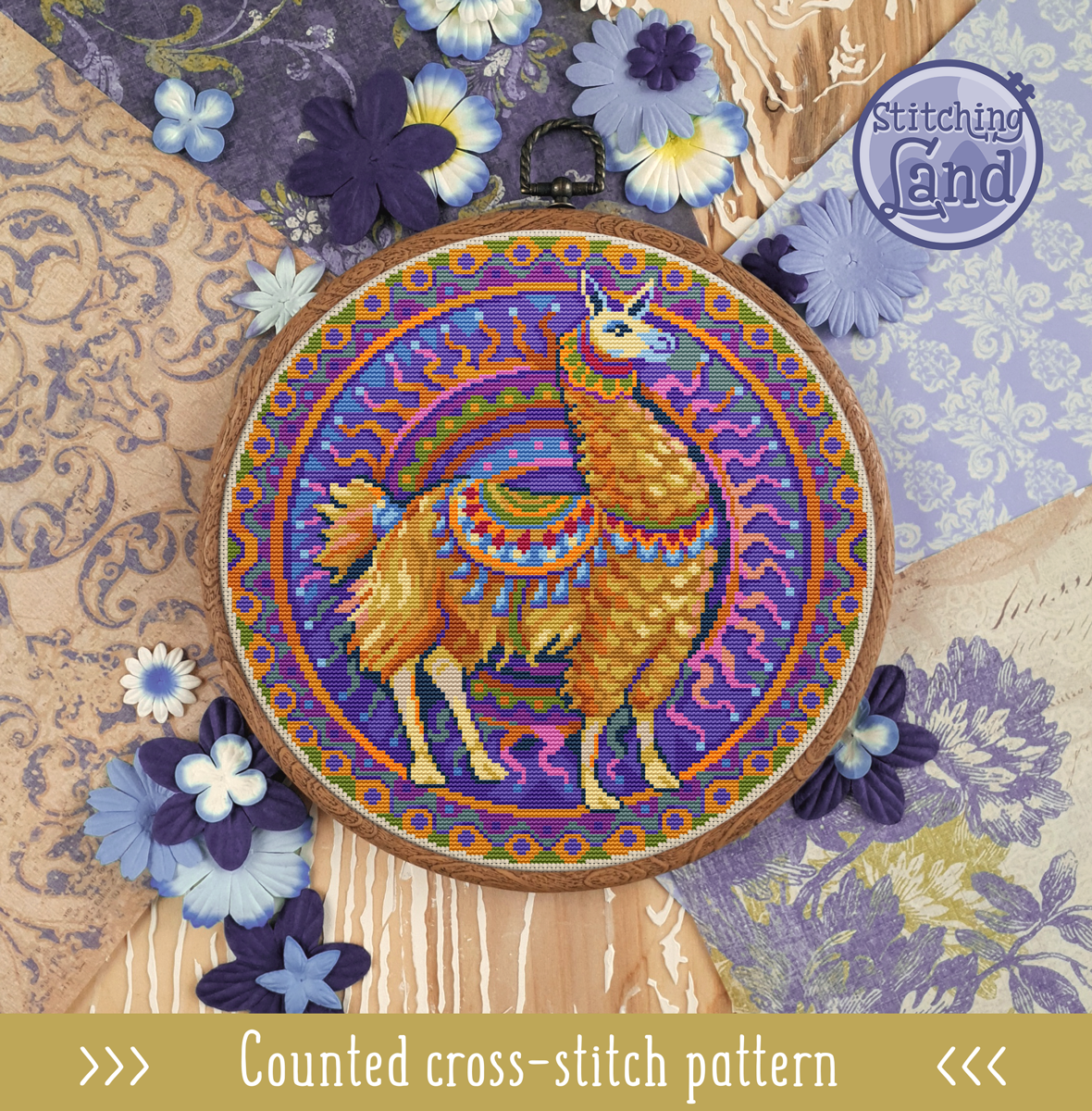 Art Nouveau Lama Cross Stitch Pattern