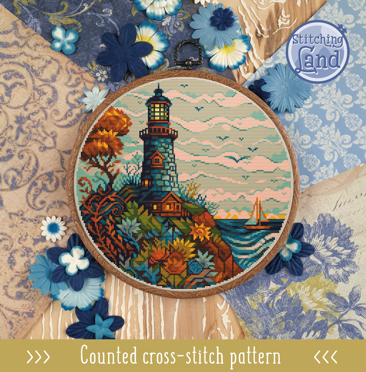 Art Nouveau Lighthouse II Cross Stitch Pattern