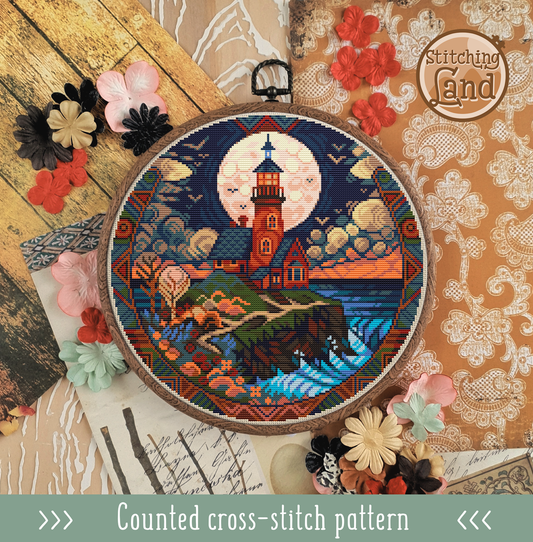 Art Nouveau Lighthouse IV Cross Stitch Pattern