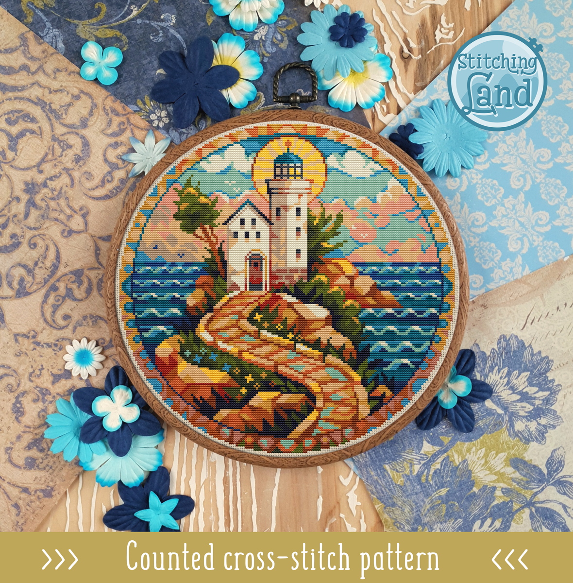 Art Nouveau Lighthouse V Cross Stitch Pattern