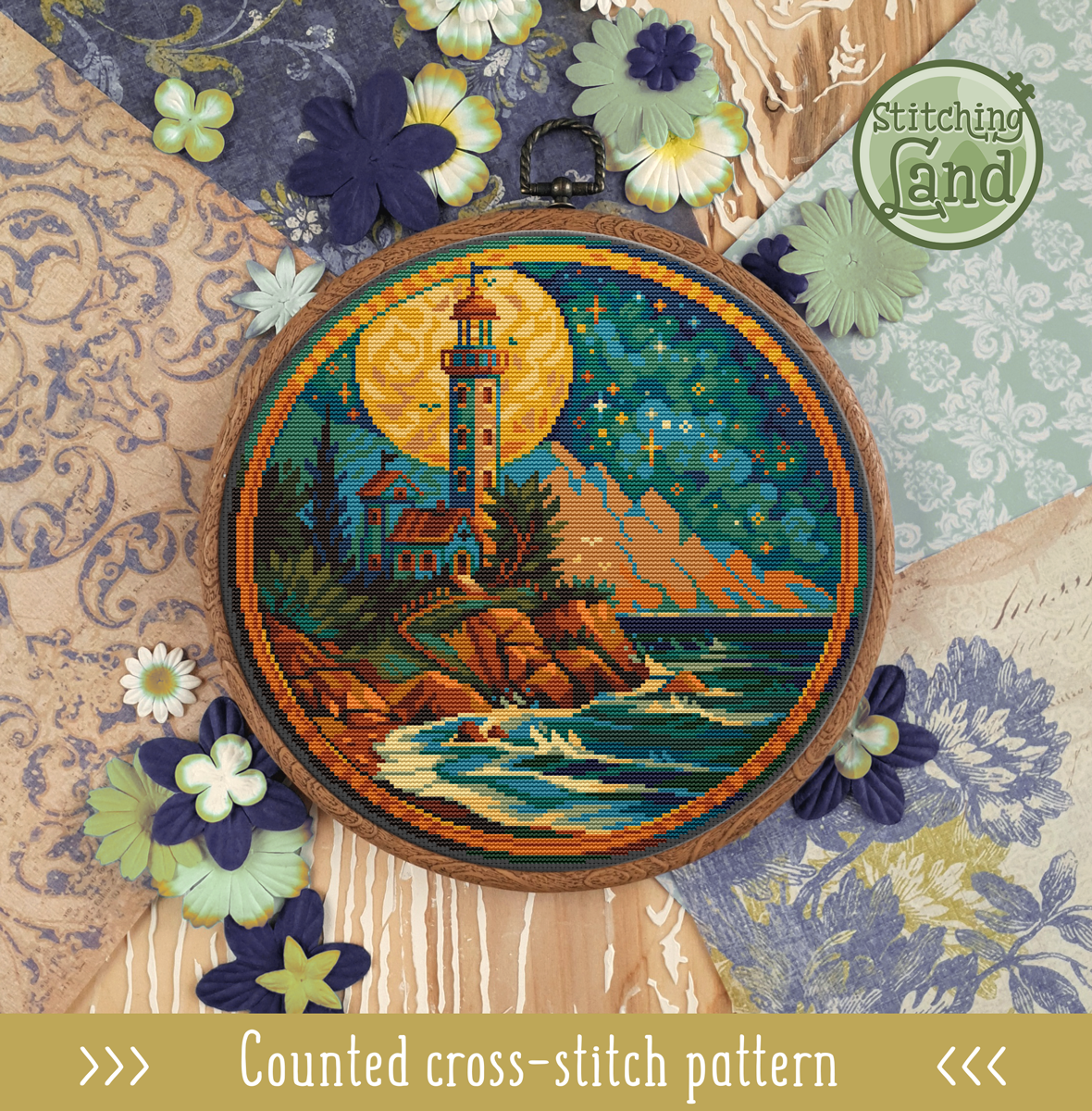 Art Nouveau Lighthouse VI Cross Stitch Pattern