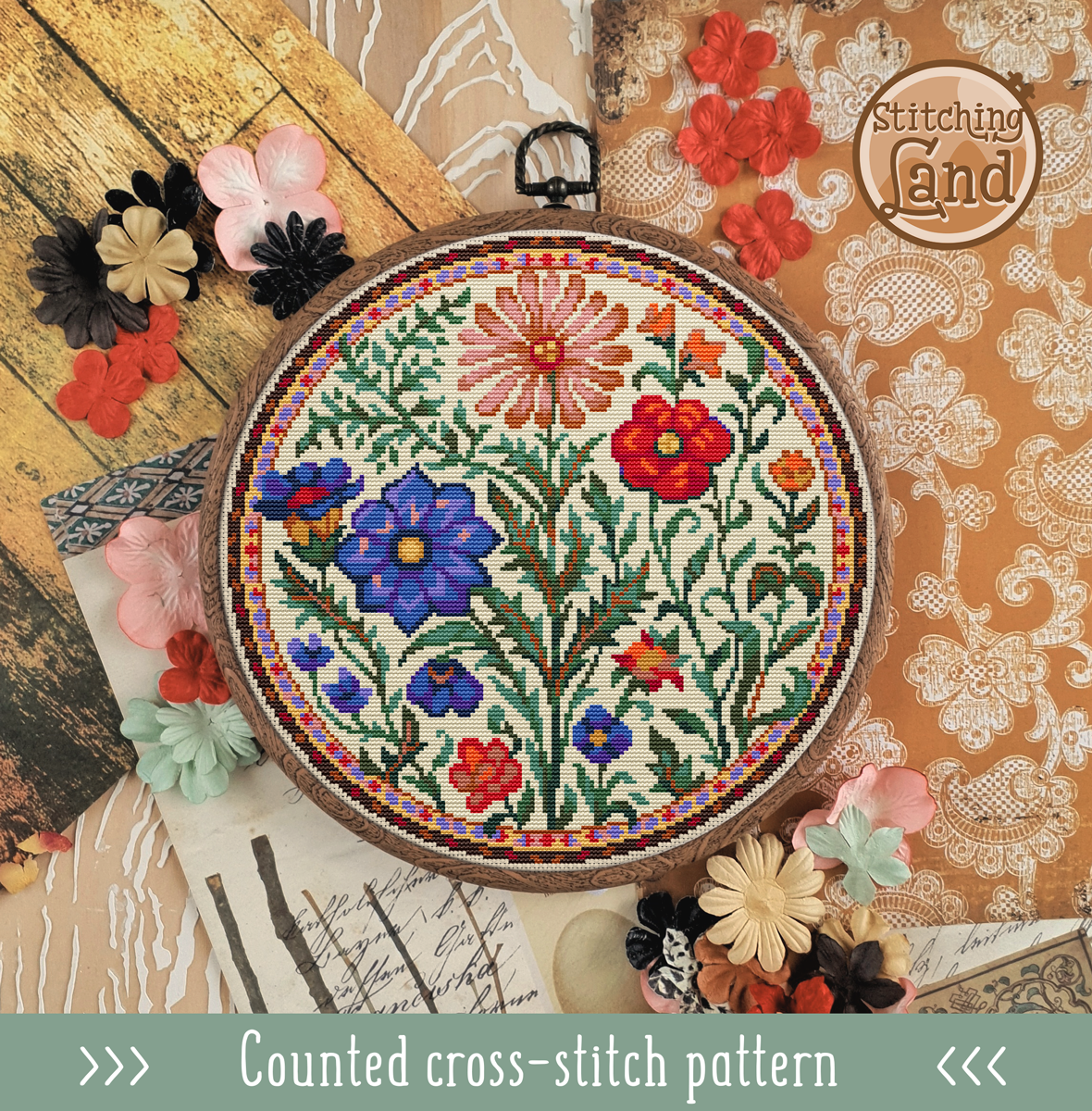 Art Nouveau Meadow Flowers Cross Stitch Pattern