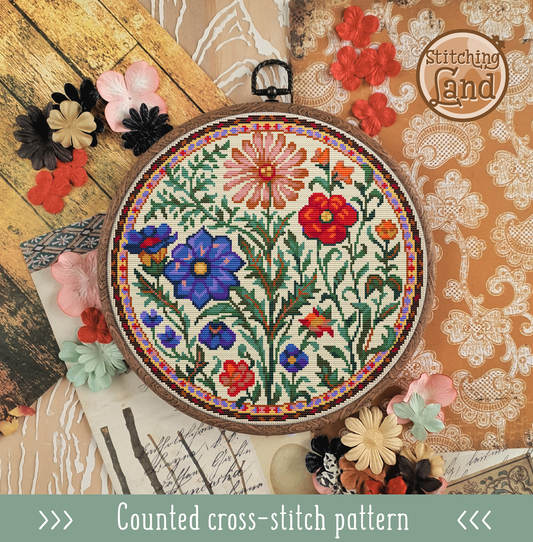 Art Nouveau Meadow Flowers Cross Stitch Pattern