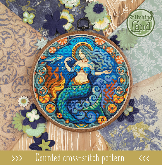 Art Nouveau Mermaid Cross Stitch Pattern