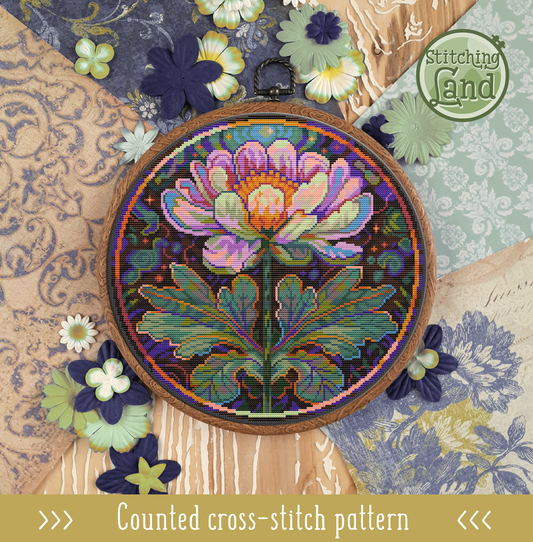 Art Nouveau Moon Flower Cross Stitch Pattern