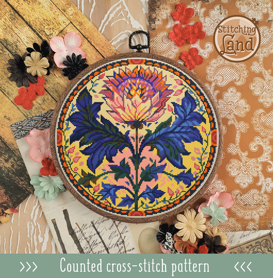 Art Nouveau Pink Flower Cross Stitch Pattern