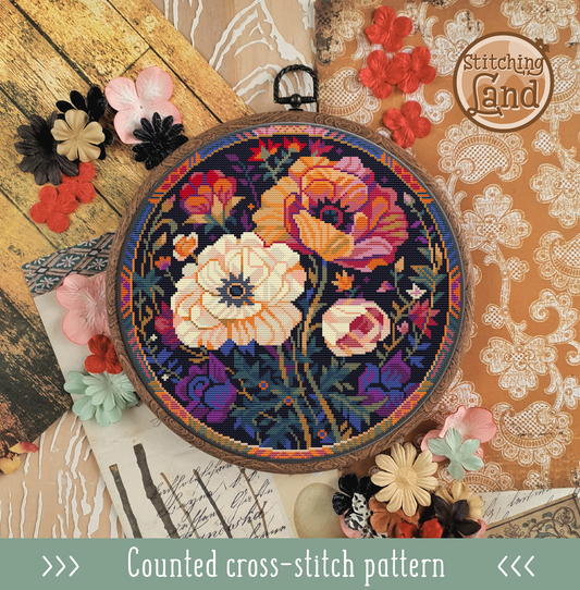 Art Nouveau Poppies Cross Stitch Pattern