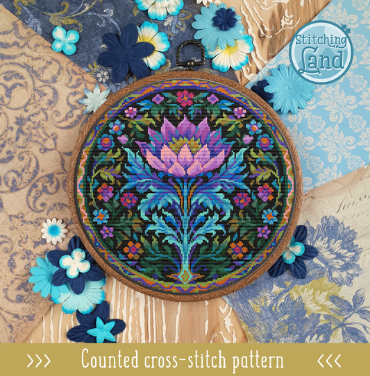 Art Nouveau Purple Flower Cross Stitch Pattern
