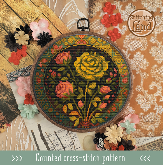 Art Nouveau Roses Cross Stitch Pattern