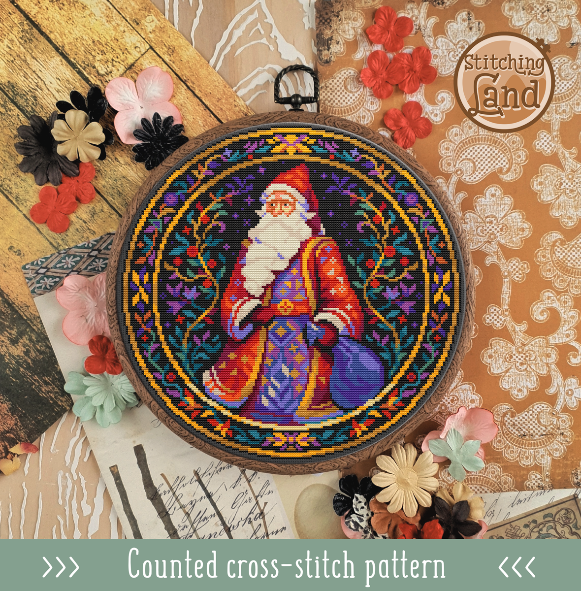 Art Nouveau Santa Cross Stitch Pattern