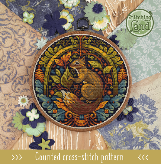 Art Nouveau Squirrel Cross Stitch Pattern
