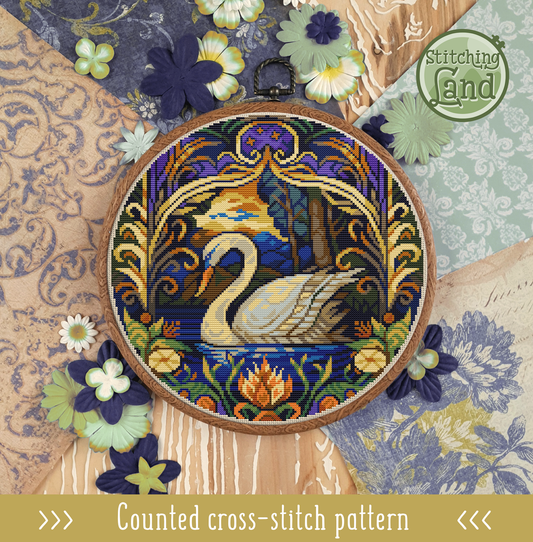 Art Nouveau Swan Cross Stitch Pattern