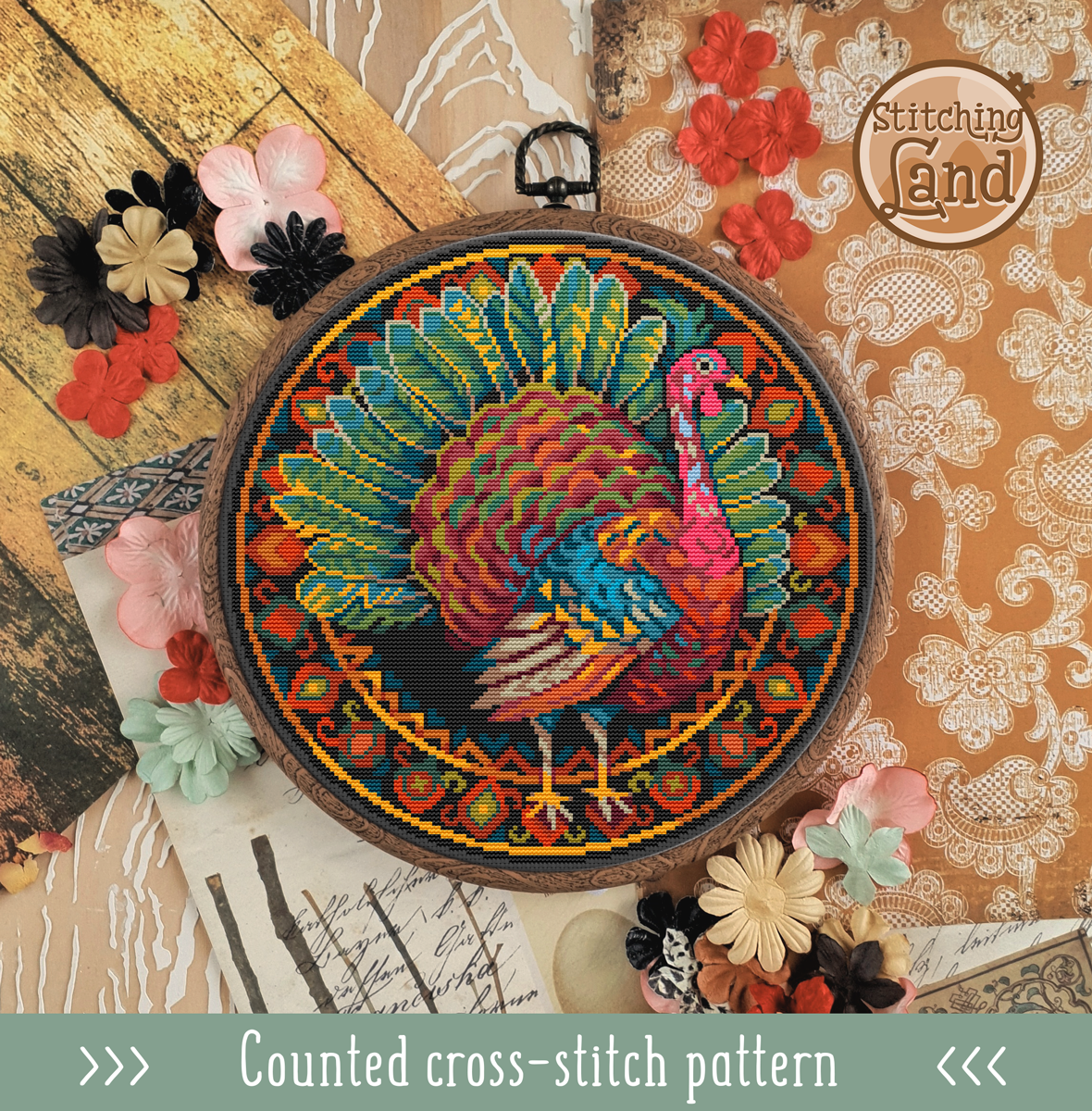 Art Nouveau Turkey Cross Stitch Pattern