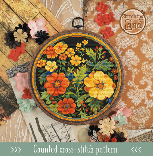 Art Nouveau Wildflower Bouquet Cross Stitch Pattern
