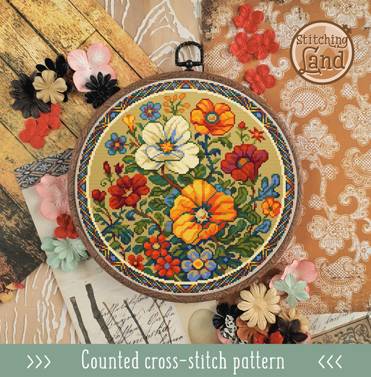 Art Nouveau Wildflower Bouquet II Cross Stitch Pattern