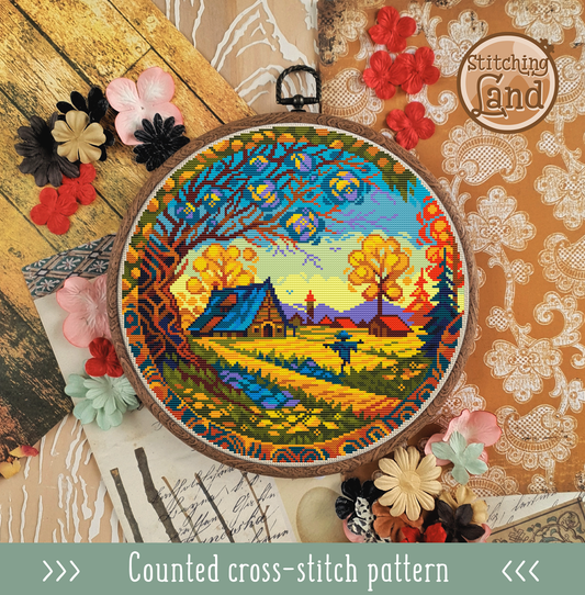 Autumn Farm Cross Stitch Pattern