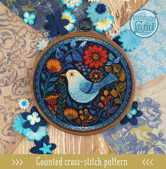 Bird In Bloom Cross Stitch Pattern