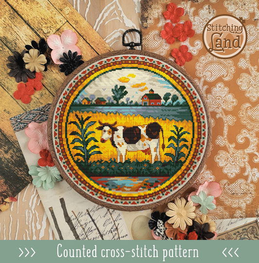 Cow In Wheat Field Cross Stitch Pattern