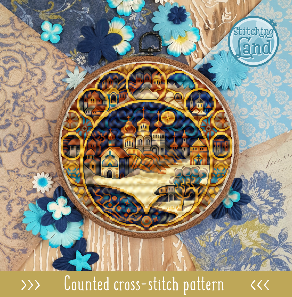 Golden Town Cross Stitch Pattern