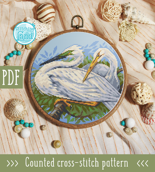 Great White Egret Cross Stitch Pattern