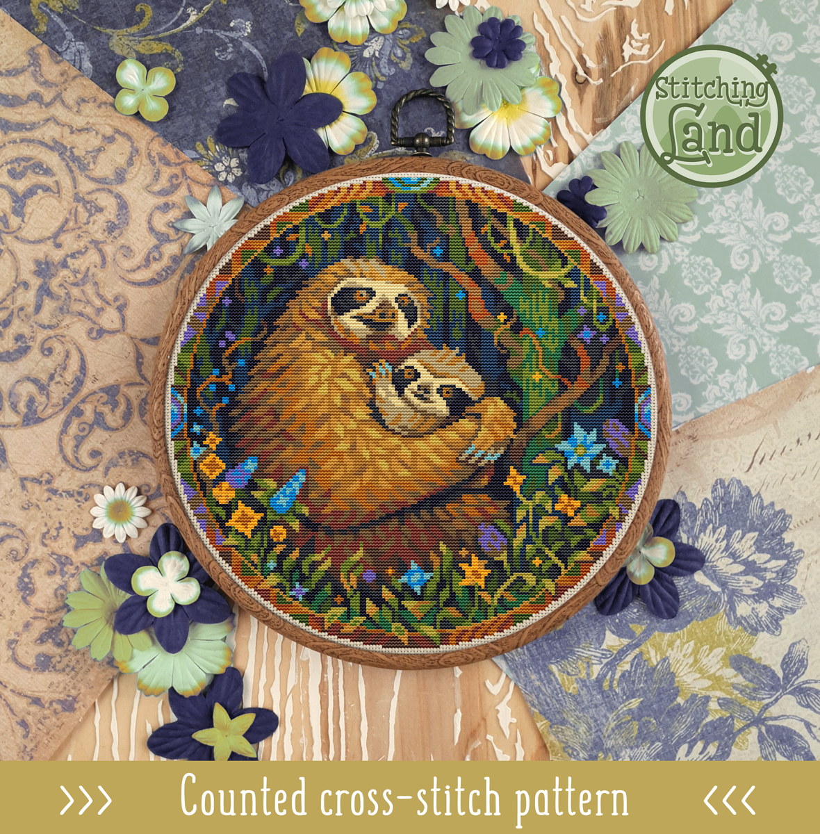 Mama Sloth Cross Stitch Pattern