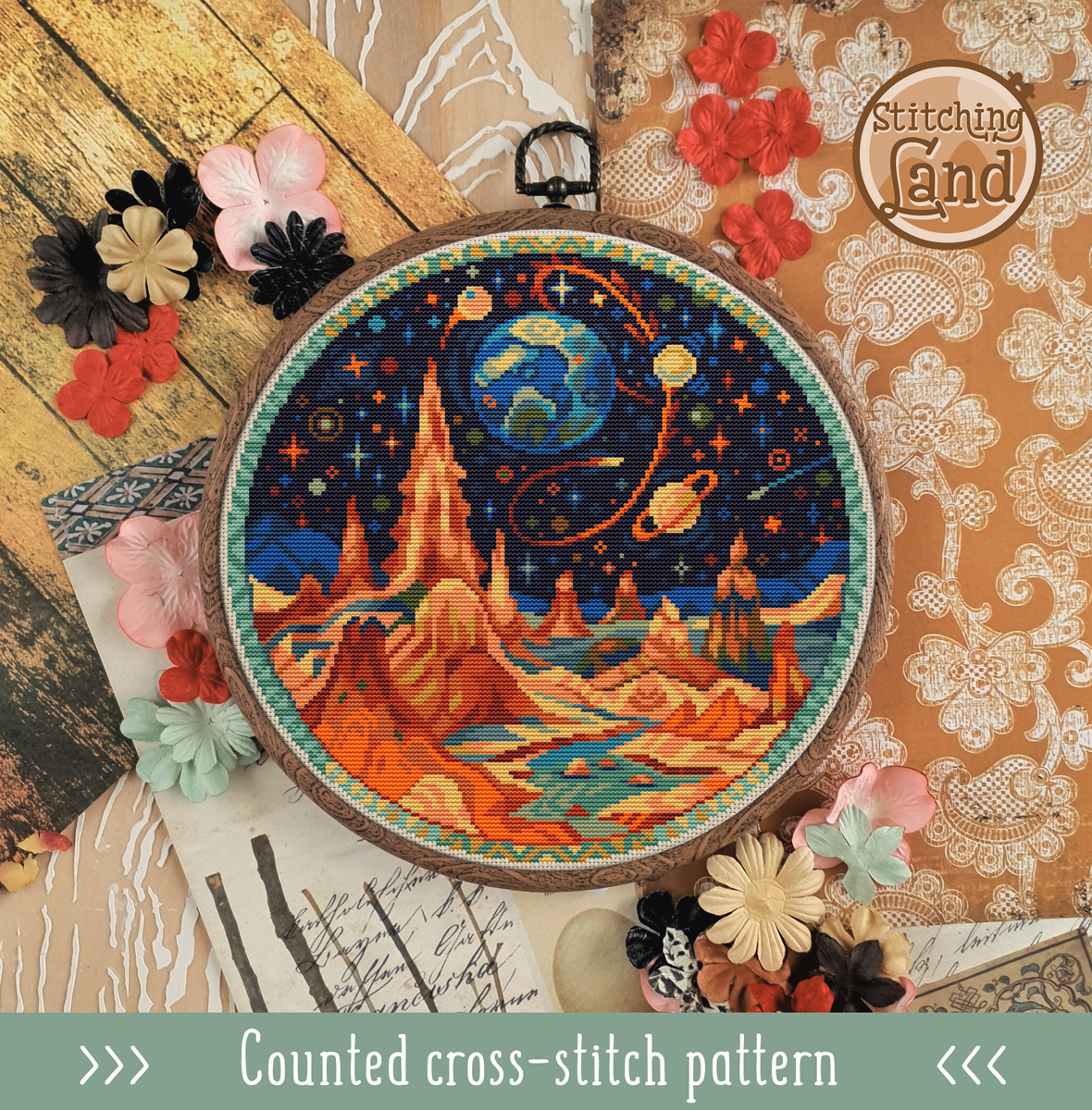 Martian Landscape Cross Stitch Pattern