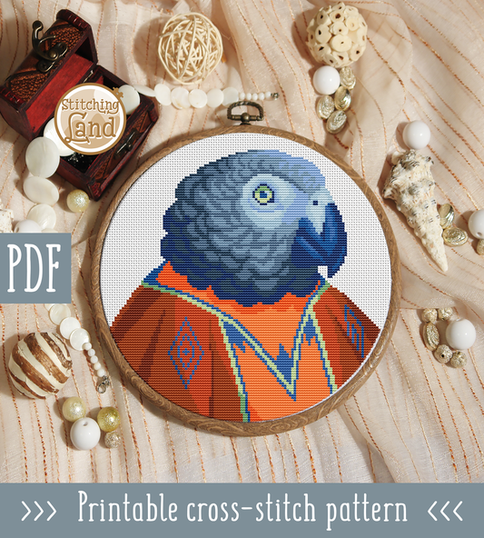 Mr. Grey Parrot Cross Stitch Pattern