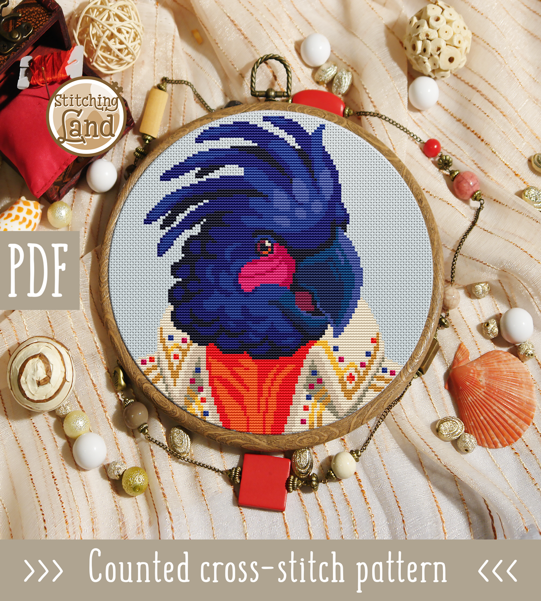 Mr. Palm Cockatoo Cross Stitch Pattern