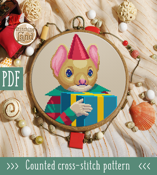 Mr. Pouched Mouse Cross Stitch Pattern