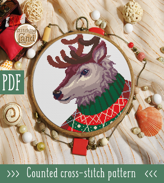 Mr. Reindeer Cross Stitch Pattern