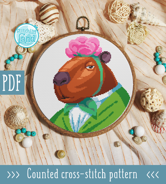 Mrs. Capybara Cross Stitch Pattern