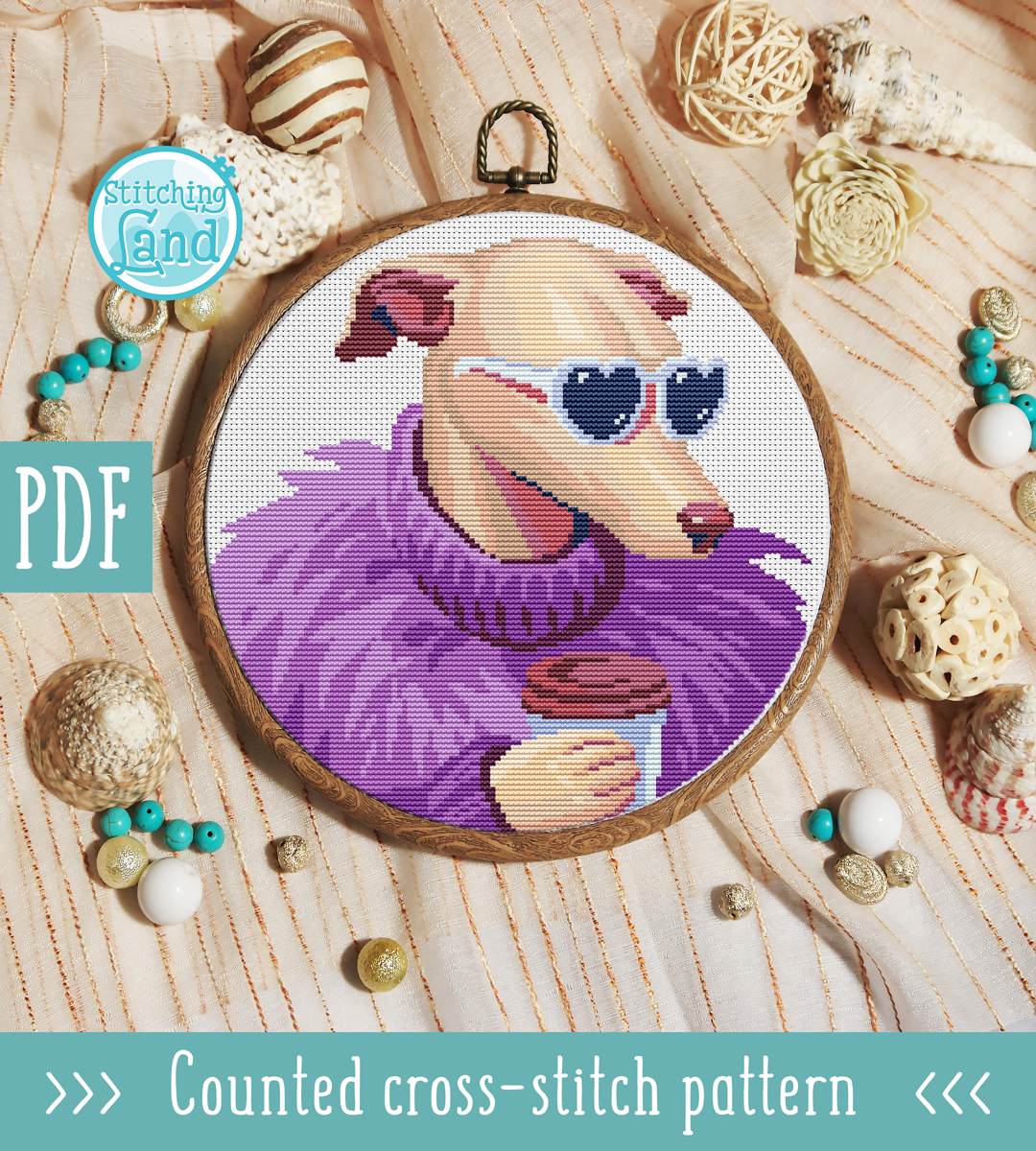 Ms. Italian Greyhound Cross Stitch Pattern