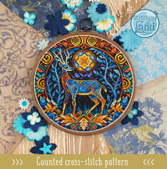 Night Deer Cross Stitch Pattern