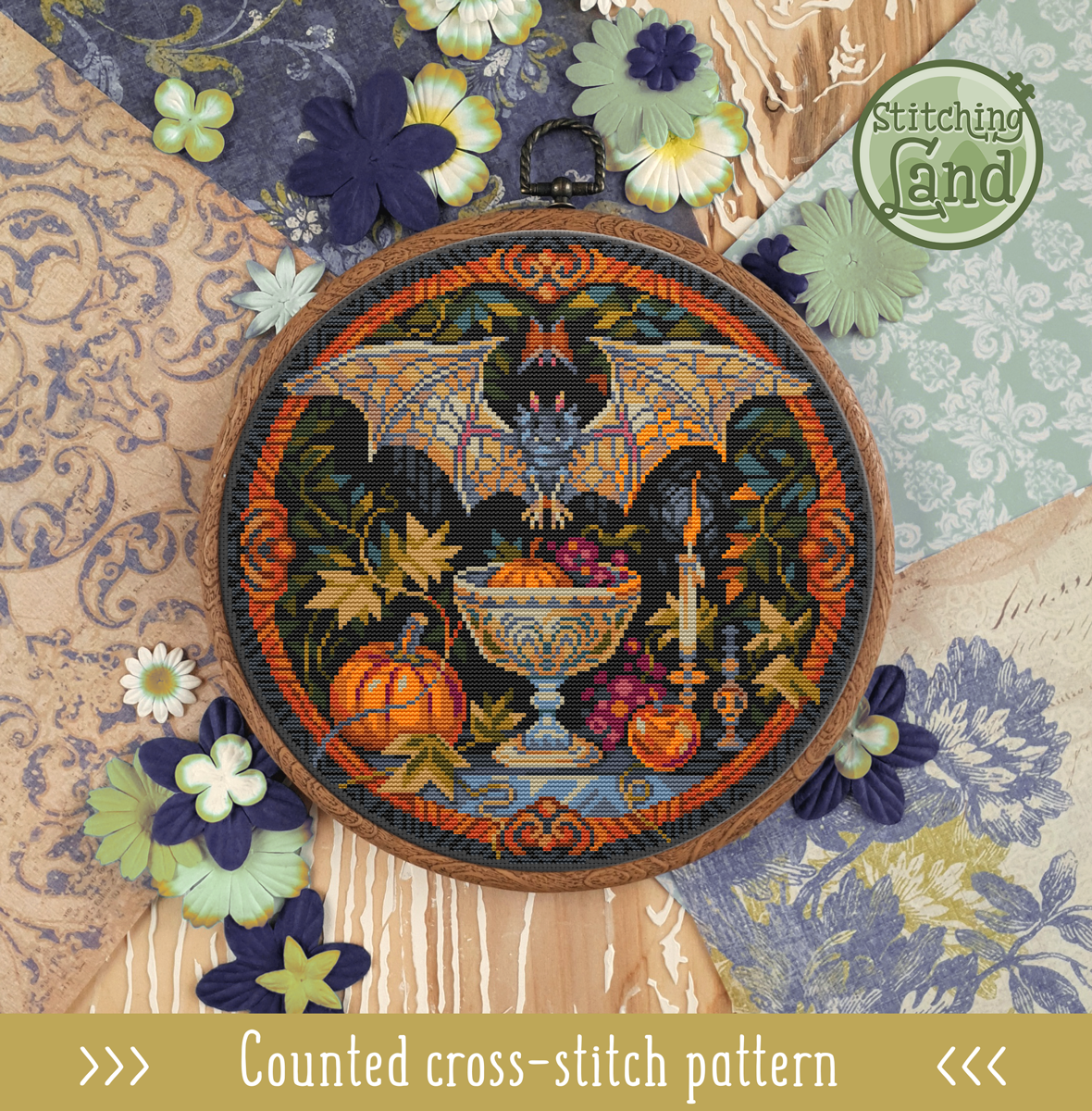 Still Life & Bat Cross Stitch Pattern