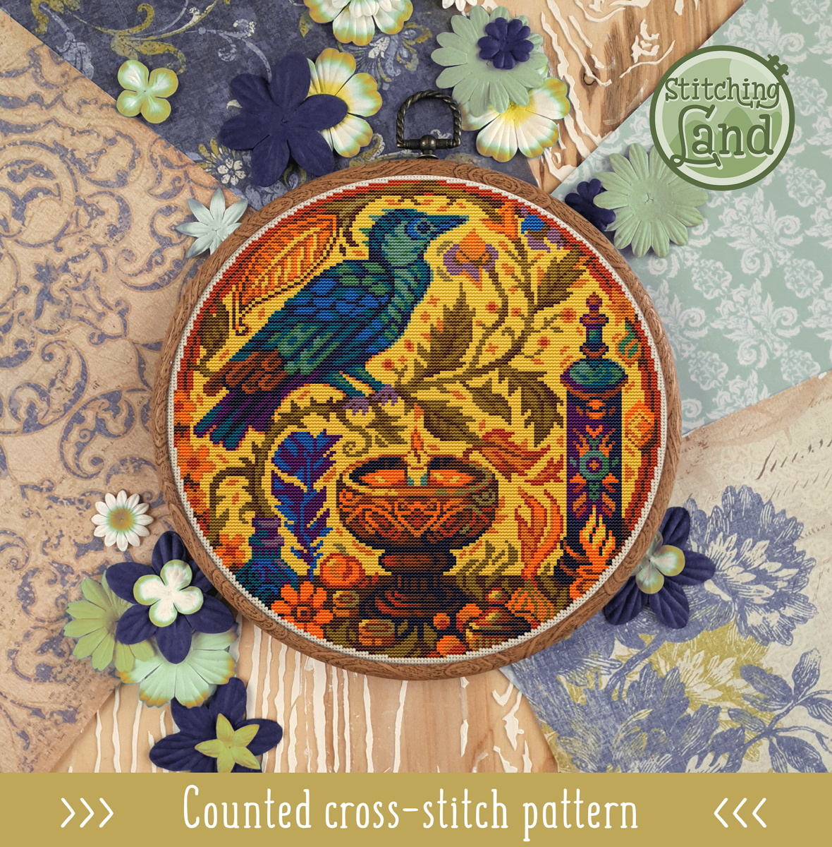 Still Life & Bird Cross Stitch Pattern