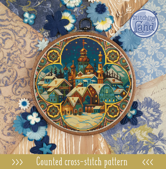 Town Under Snow Cross Stitch Pattern