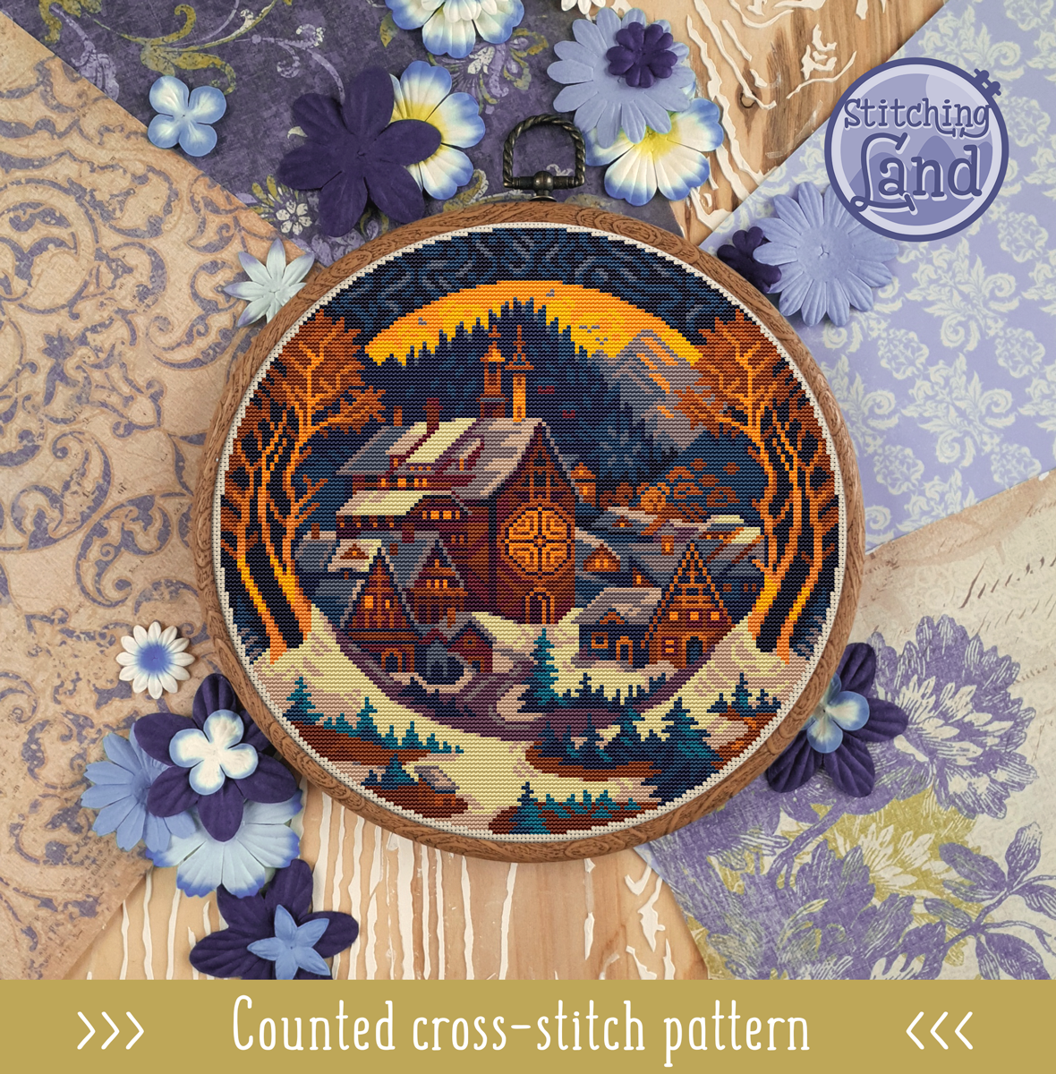 Winter Village III Cross Stitch Pattern