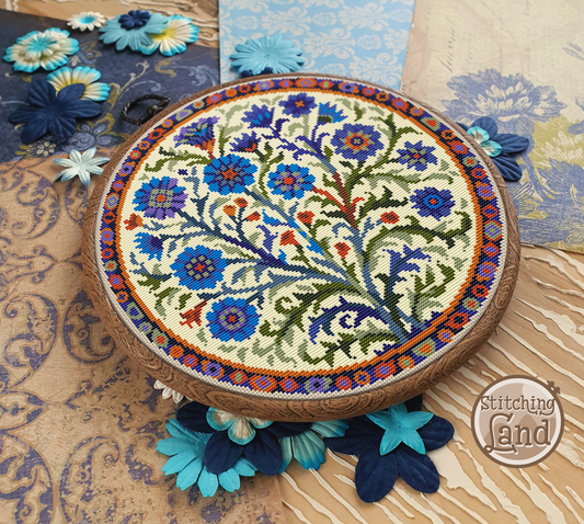 Art Nouveau Blue Flowers Cross Stitch Pattern