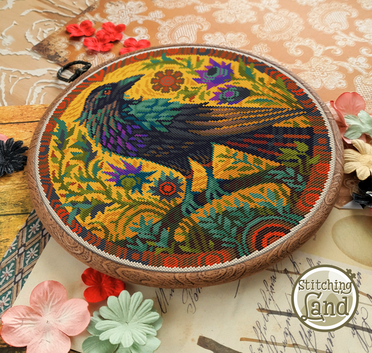 Art Nouveau Crow Cross Stitch Pattern