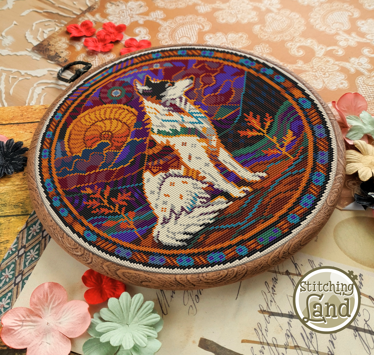 Art Nouveau Dog Cross Stitch Pattern