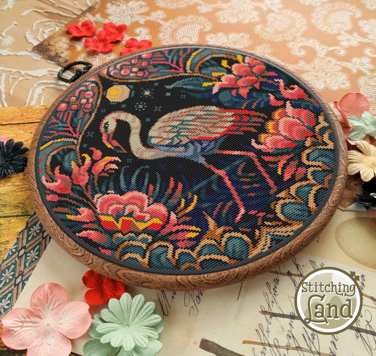 Art Nouveau Flamingo Cross Stitch Pattern