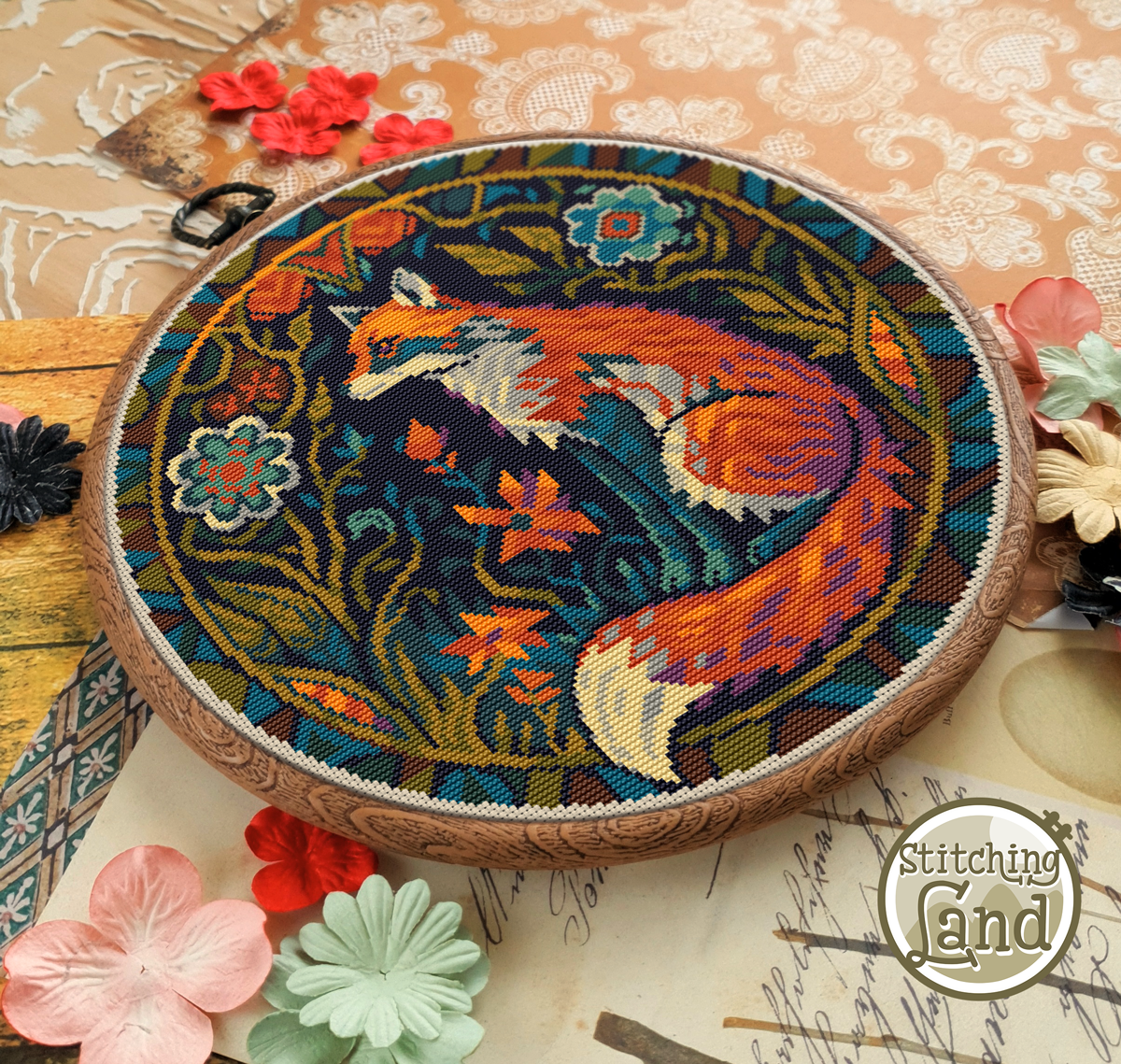 Art Nouveau Fox Cross Stitch Pattern