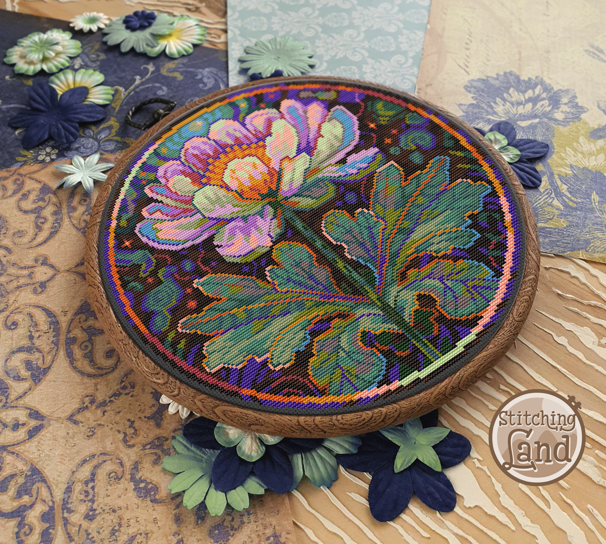 Art Nouveau Moon Flower Cross Stitch Pattern
