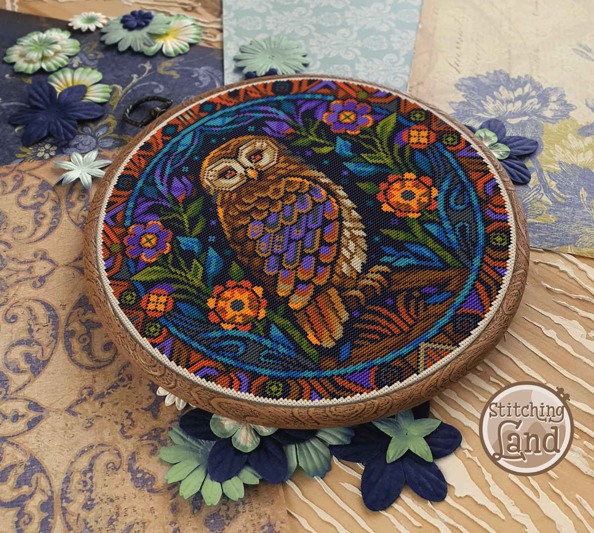 Art Nouveau Owl Cross Stitch Pattern