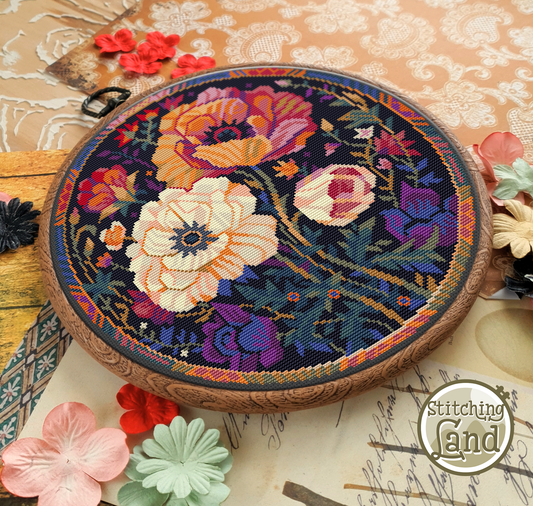 Art Nouveau Poppies Cross Stitch Pattern