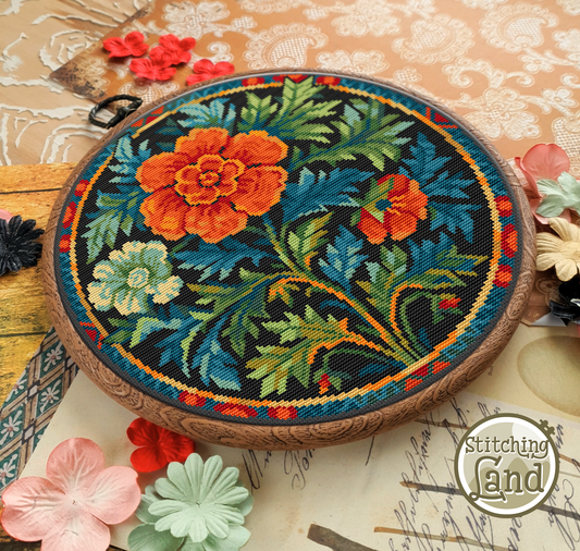 Art Nouveau Red Flower Cross Stitch Pattern